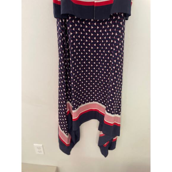 Joie Seia Handkerchief Dress Medium Navy Blue Silk Midi Triangle Print Casual - Picture 9 of 10